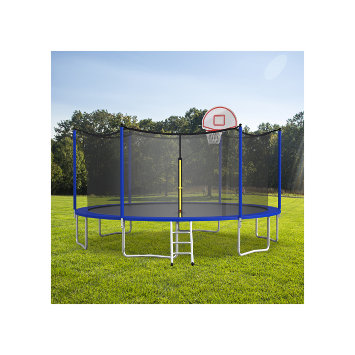16ft Trampoline New Kids Outdoor Trampoline with Basketball Hoop and Heavy-Duty Round Trampoline，Blue