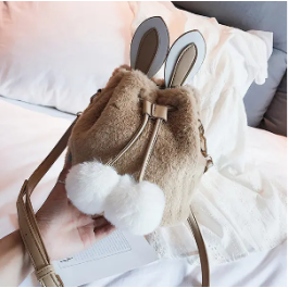 Women Cute Rabbit Fluffy Bucket Bag String Crossbody Bag